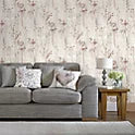 Goodhome Pio Cream & Red Floral Textured Wallpaper