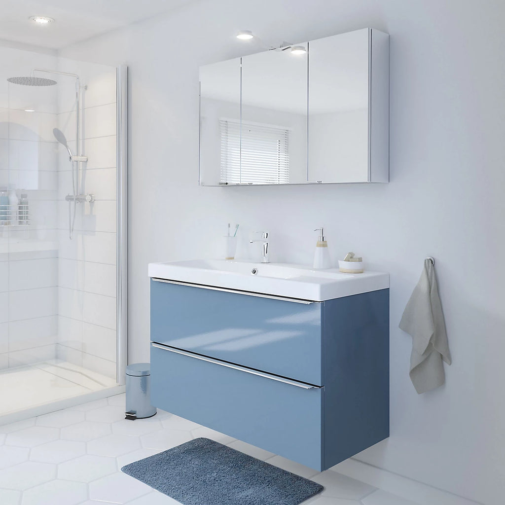 GoodHome Imandra Compact Matt Mirror effect Triple Bathroom Cabinet Mirrored (H)600mm (W)1000mm