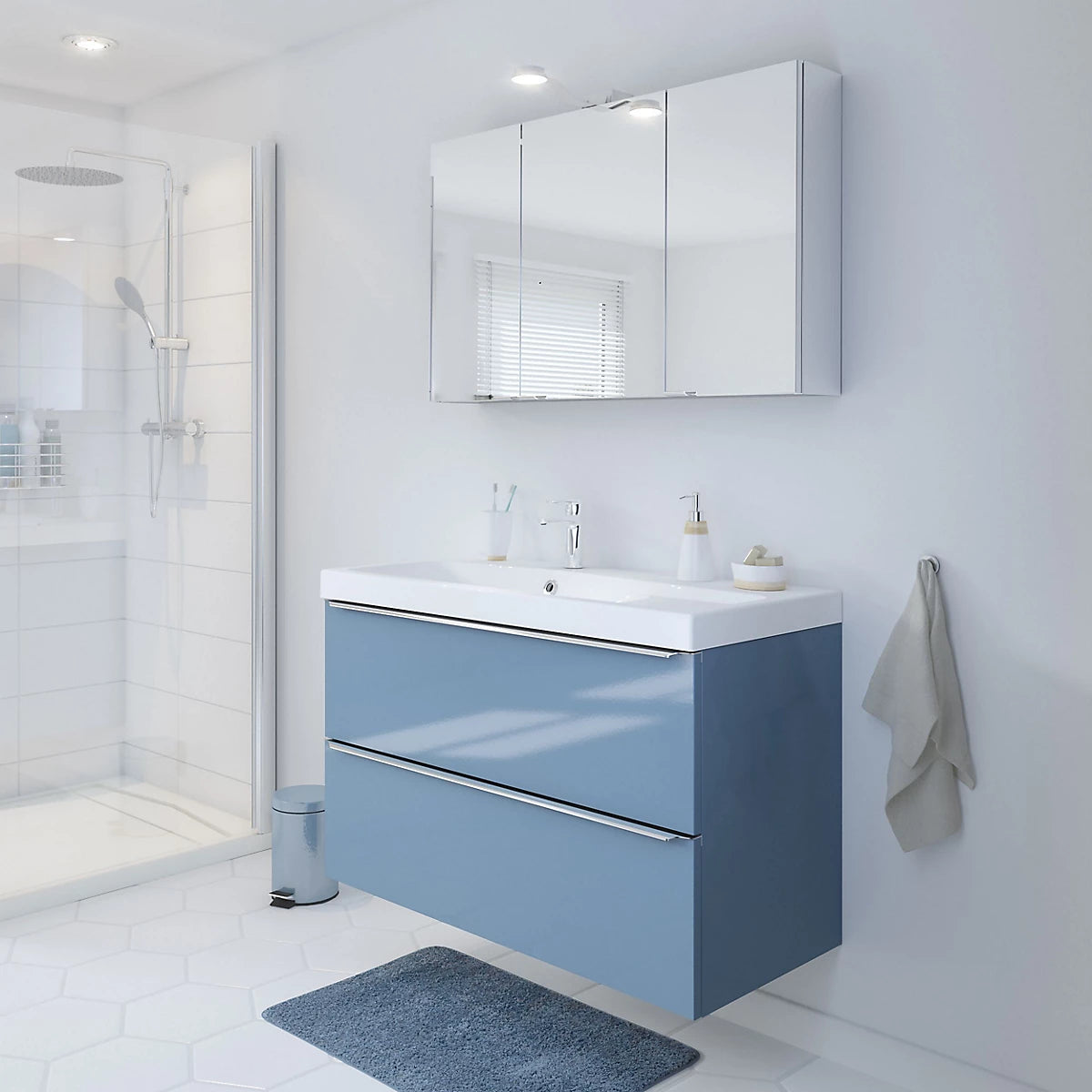 GoodHome Imandra Compact Matt Mirror effect Triple Bathroom Cabinet Mirrored (H)600mm (W)1000mm