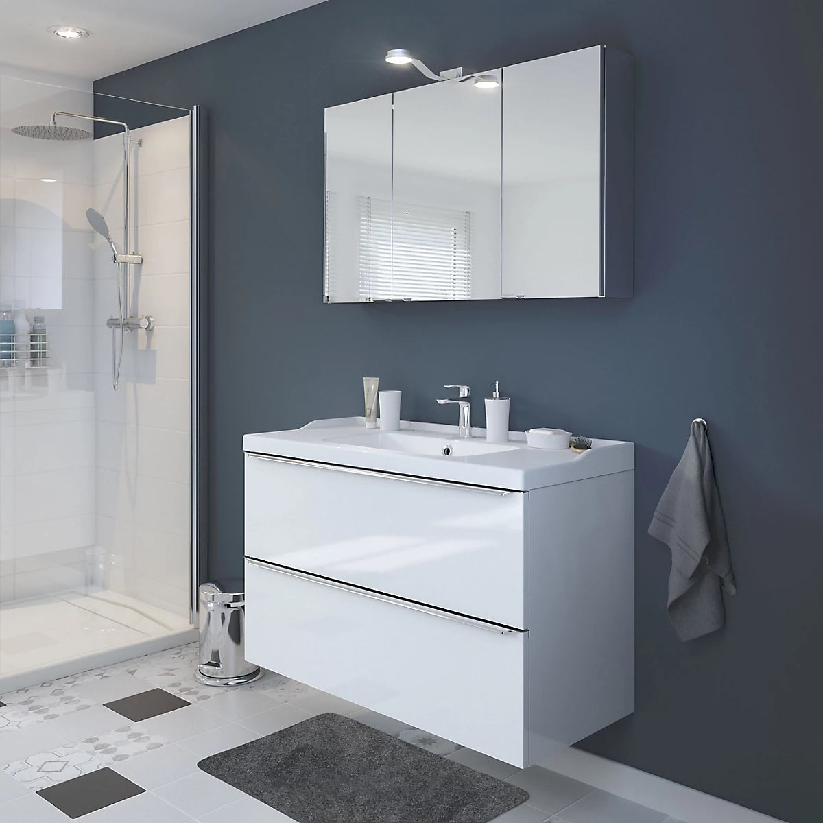 GoodHome Imandra Compact Matt Mirror effect Triple Bathroom Cabinet Mirrored (H)600mm (W)1000mm