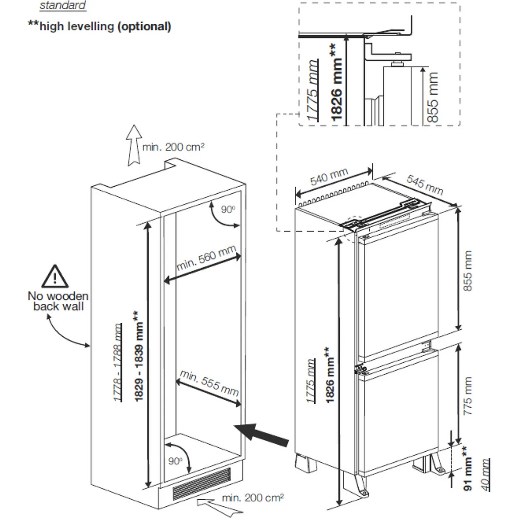 Beko BCFD450 Frost Free Integrated Fridge Freezer, Sliding Hinge, 50/50, E Rated