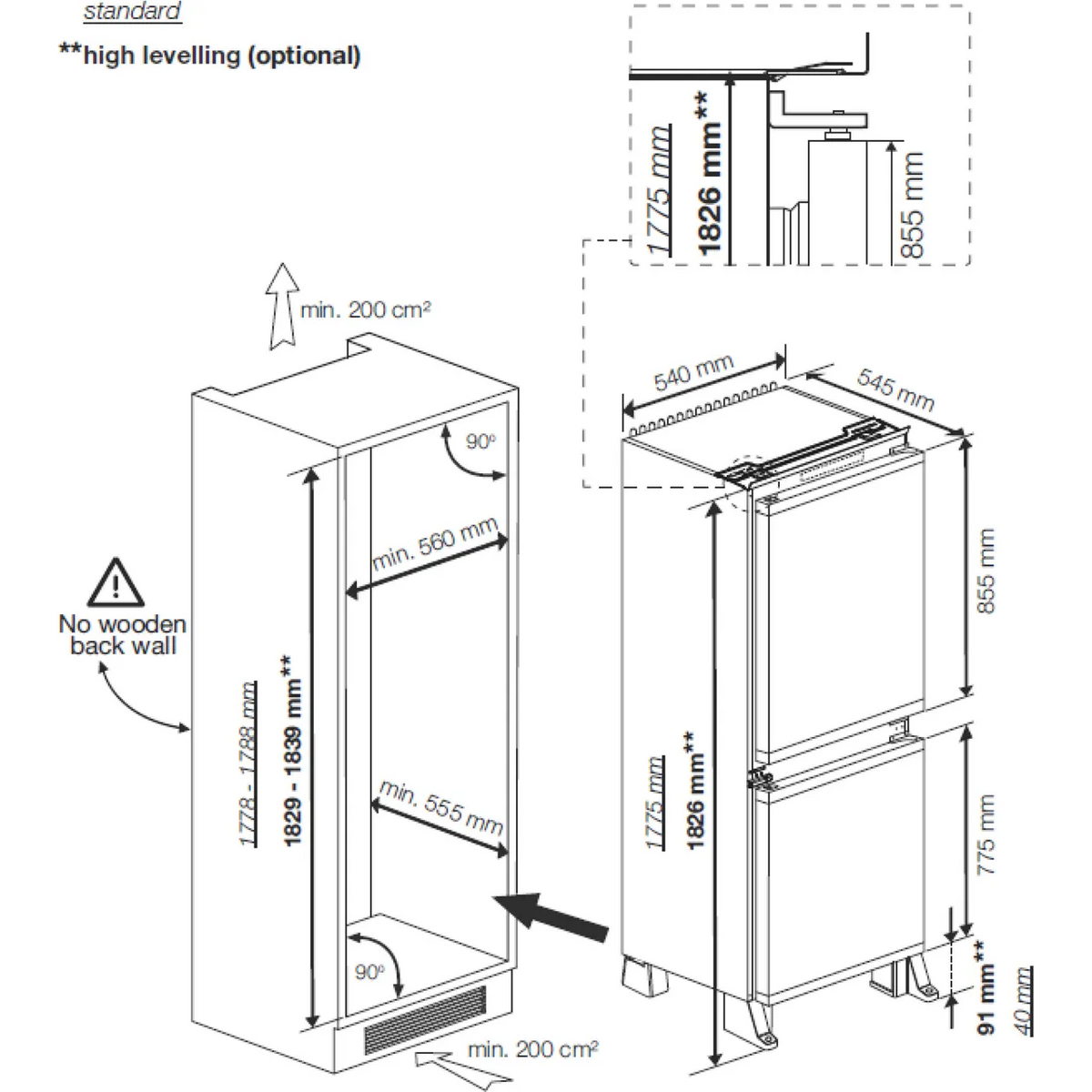 Beko BCFD450 Frost Free Integrated Fridge Freezer, Sliding Hinge, 50/50, E Rated