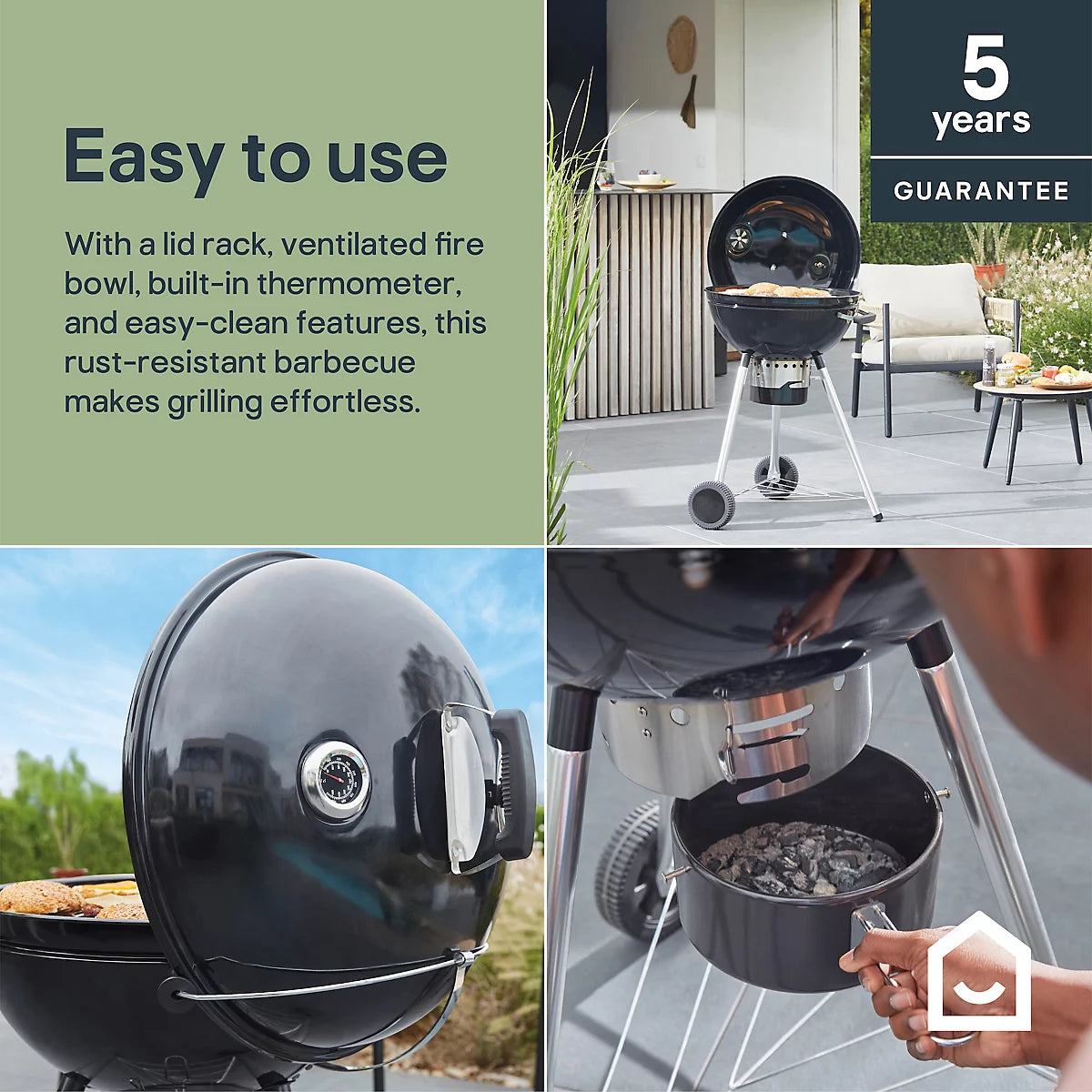 GoodHome Elland Black Charcoal Round BBQ 57cm