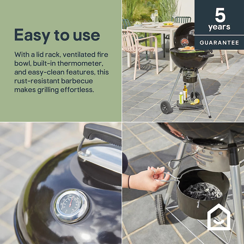 GoodHome Elland Black Charcoal Round BBQ 47cm