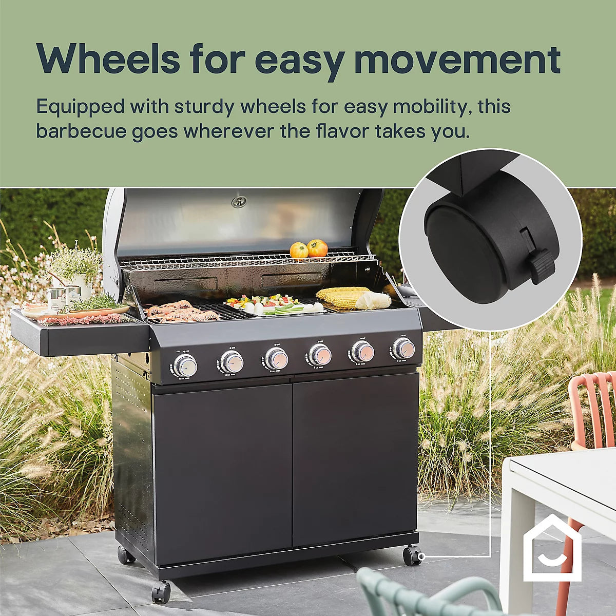 GoodHome Praden Black 6 burner Gas BBQ