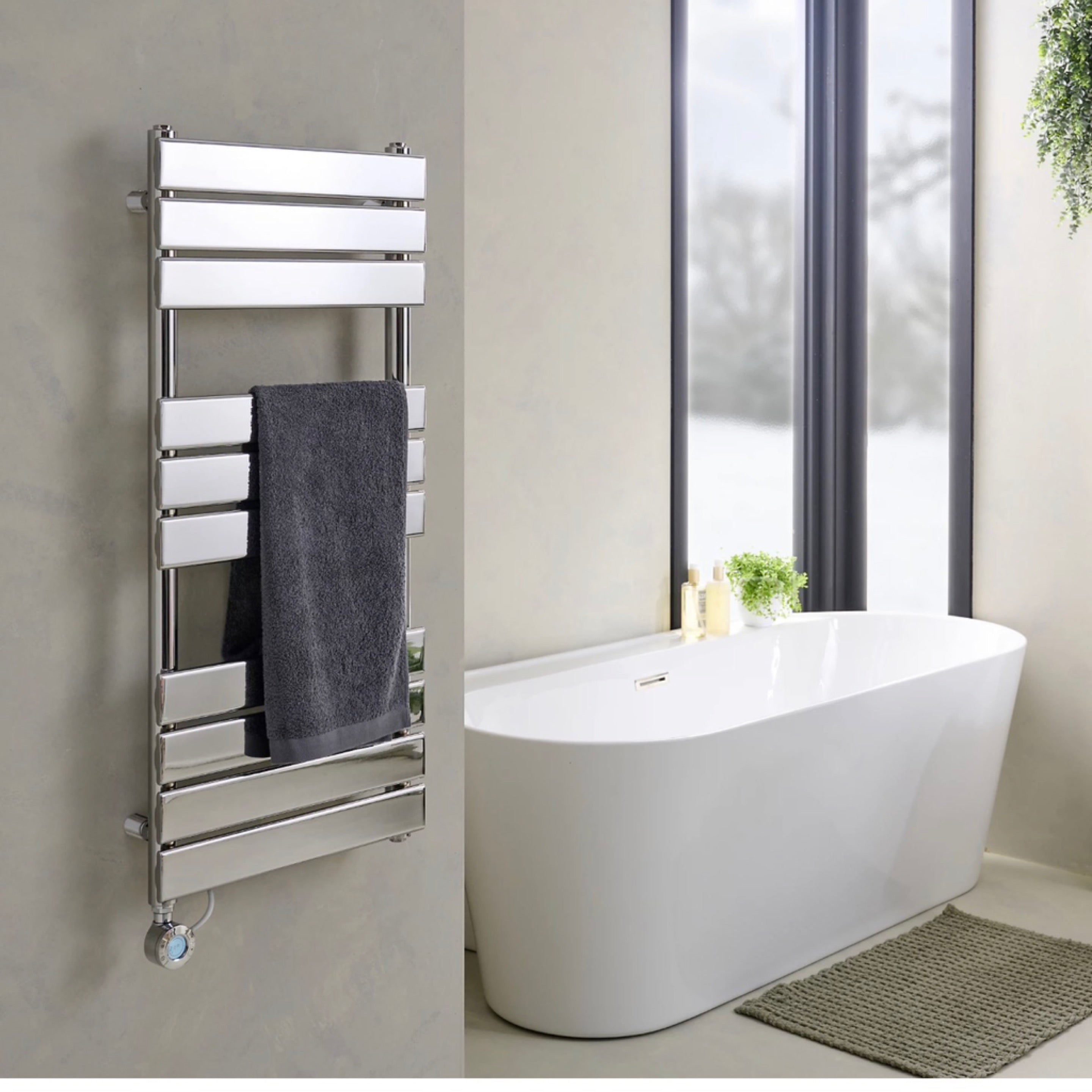GoodHome Bezan Chrome effect Electric Flat Towel warmer (W)450mm x (H)1000mm